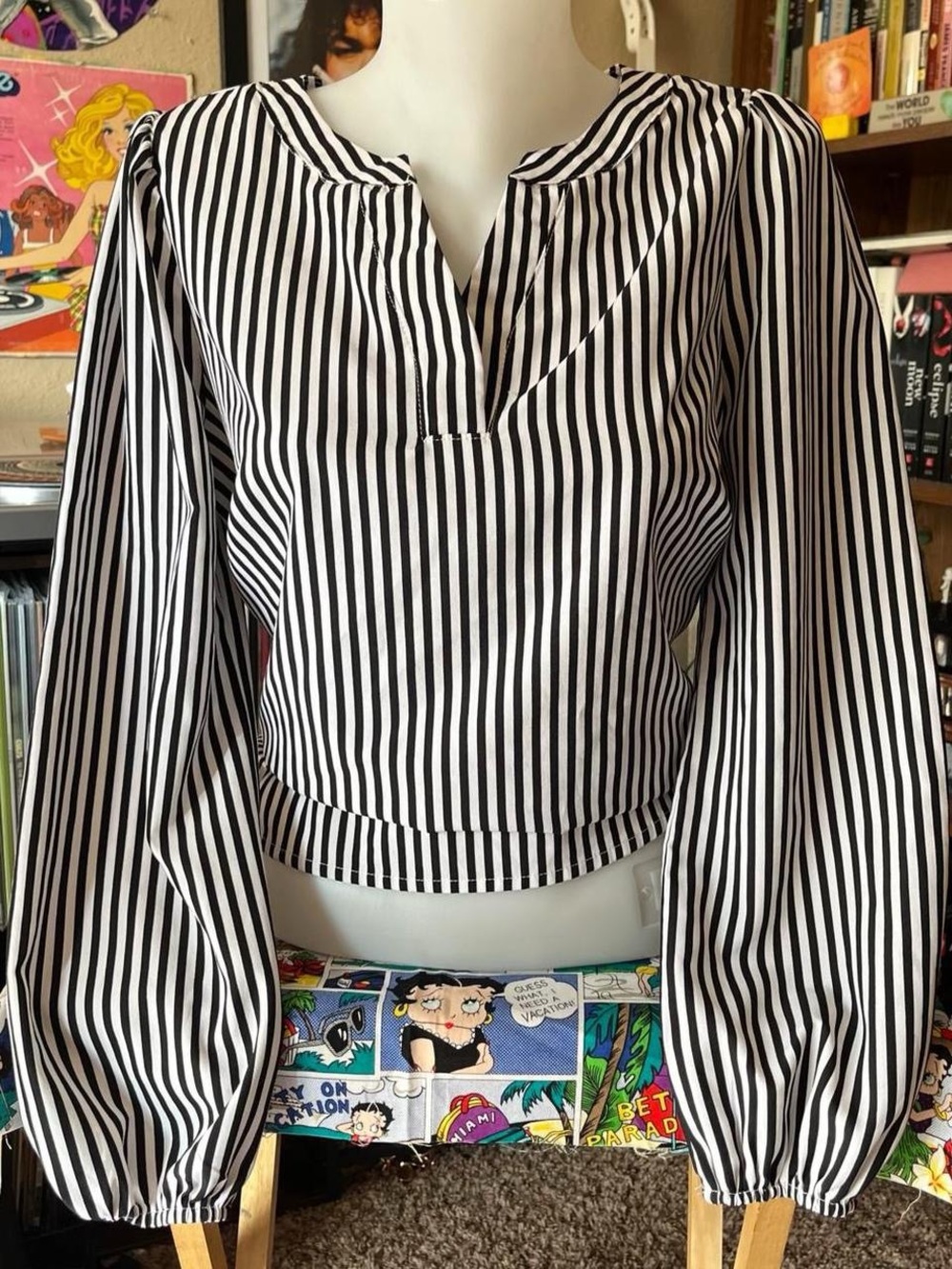 Savanna Jane Black & White Striped Long-Sleeve Blouse